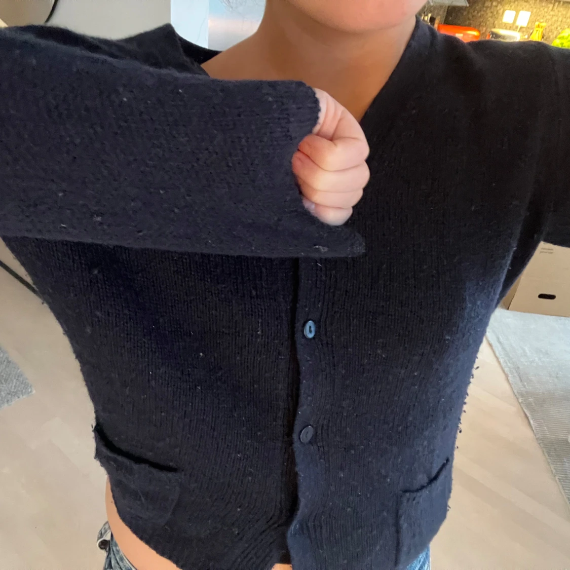 Mörkblå bomullskofta  - 91