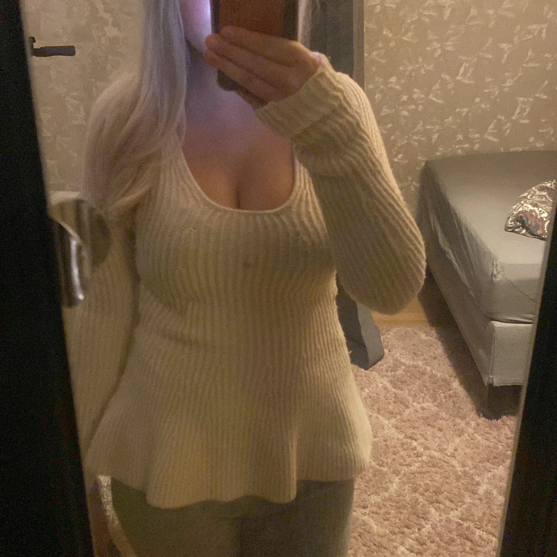 Vit ribbad tröja från H&M