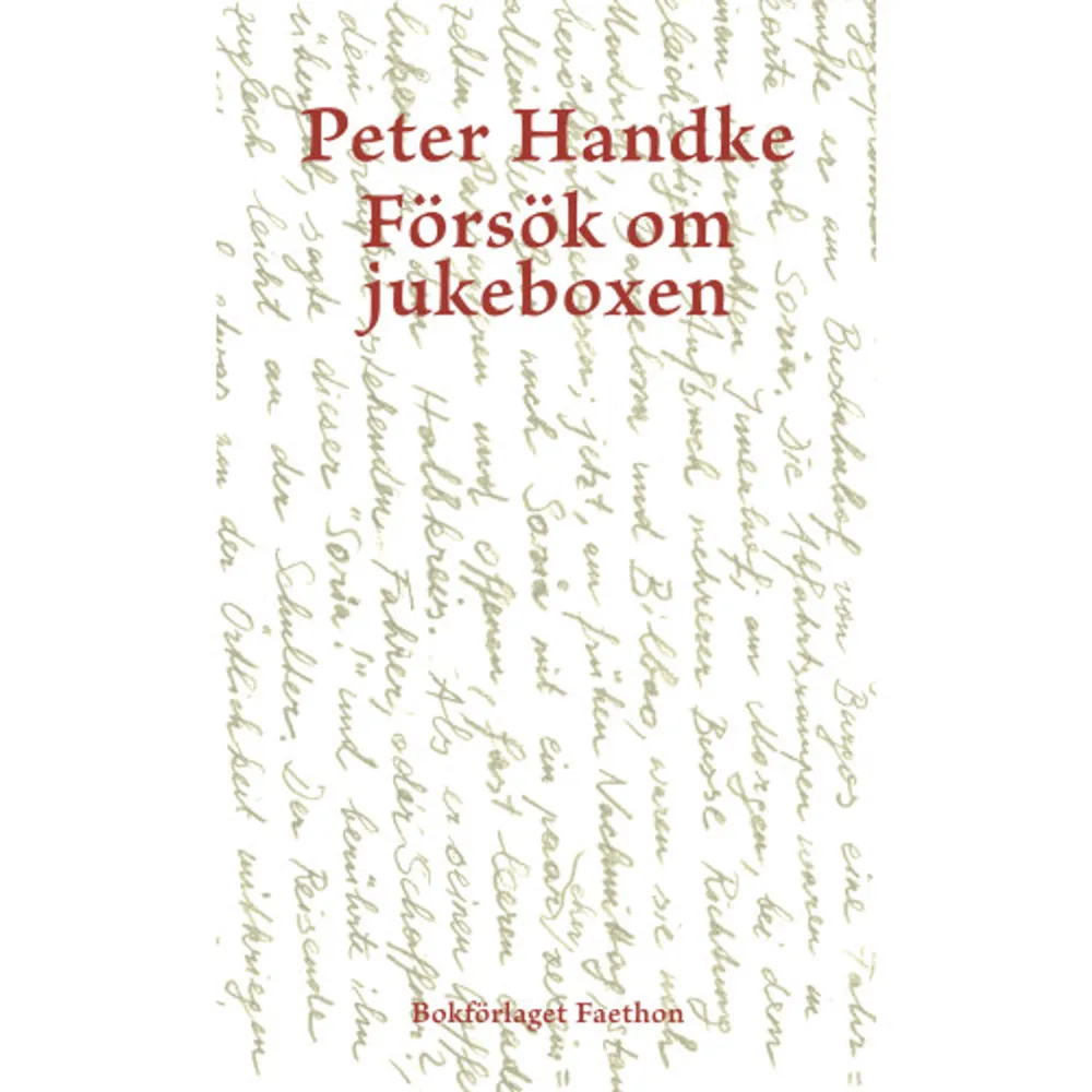 Peter Handke har skrivit fem försök om både vardagliga och ovanliga ting liksom upplevelser. Bokförlaget Faethon publicerar under 2022 dessa fem försök på svenska. Det är en oerhört koncentrerad prosa och och de fem böckerna tillhör Handkes finaste verk.    Format Danskt band   Omfång 110 sidor   Språk Svenska   Förlag Bokförlaget Faethon   Utgivningsdatum 2022-05-25   Medverkande Margaretha Holmqvist   ISBN 9789189113343  . Böcker.