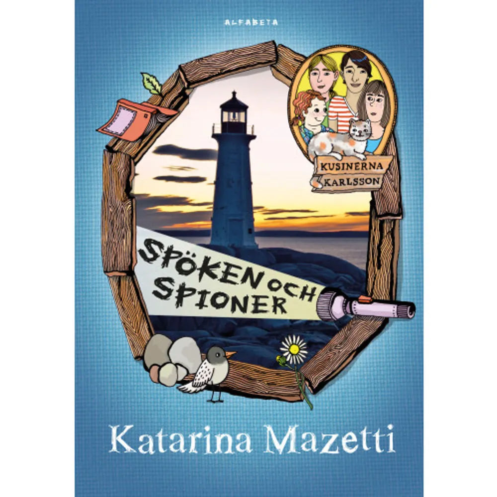 Det här är den första delen i den roliga serien om Kusinerna Karlsson och de spännande äventyr de hamnar i. De fyra kusinerna är på sommarlov på en skärgårdsö med sin excentriska moster, konstnären. Mostern måste plötsligt åka iväg och barnen får bo själva ett par dagar. Under tiden försvinner det mat och ved ur förråden och de anar skepnader som försvinner i mörkret. Spökar det eller är det någon mer på ön? Det mysiga sommarlovslivet piggas upp av ett lagom läskigt äventyr, alltmedan vi får lära känna kusinerna och deras moster. Katarina Mazetti är mest känd för sina populära romaner för vuxna. Grabben i graven bredvid gör just nu ett nytt segertåg i Frankrike, där den sålt i en nästan 700 000 exemplar. Nu är hon tillbaka som berättare för barn med serien om Kusinerna Karlsson.    Format Kartonnage   Omfång 157 sidor   Språk Svenska   Förlag Alfabeta   Utgivningsdatum 2012-04-26   Medverkande Gunilla Hagström   Medverkande Frida Axiö   ISBN 9789150114331  . Böcker.