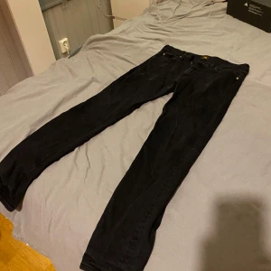 Svarta jeans från Lee - Säljer ett par svarta jeans från Lee i bra skick. De har en klassisk femficksdesign och dragkedja. Perfekta för både vardag och fest. Passar bra till höst och vinter. Sköna och stilrena, ett måste i garderoben!