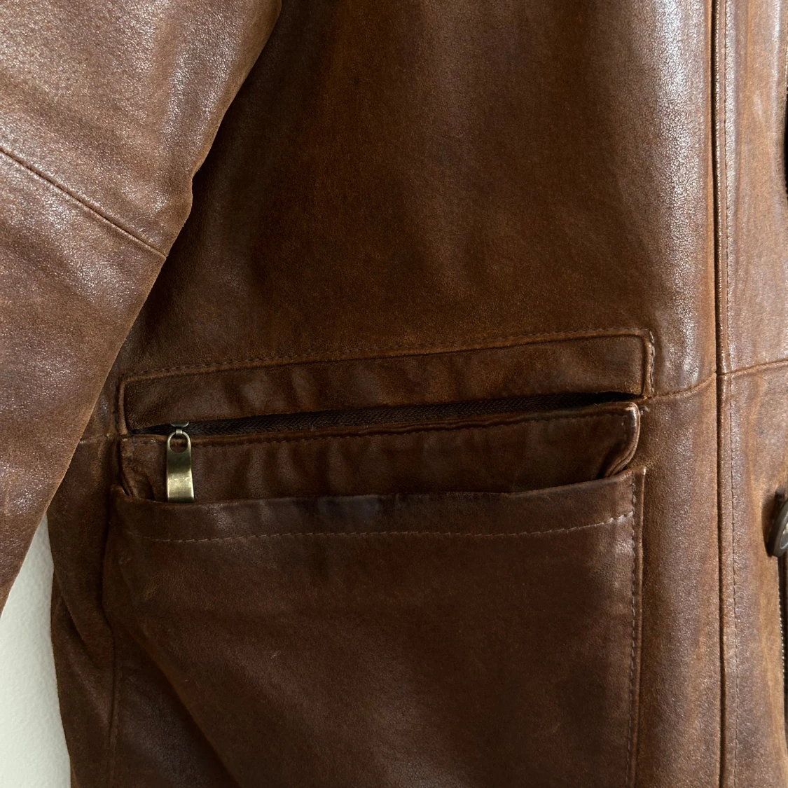 Brun oversized läderjacka - 93