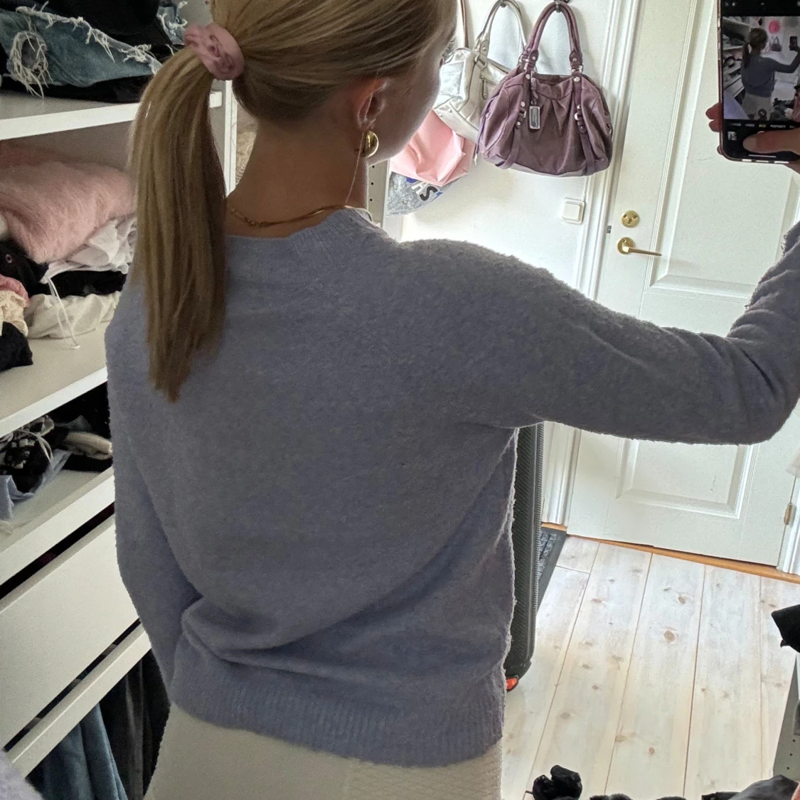 Ljusblå stickad tröja - 90