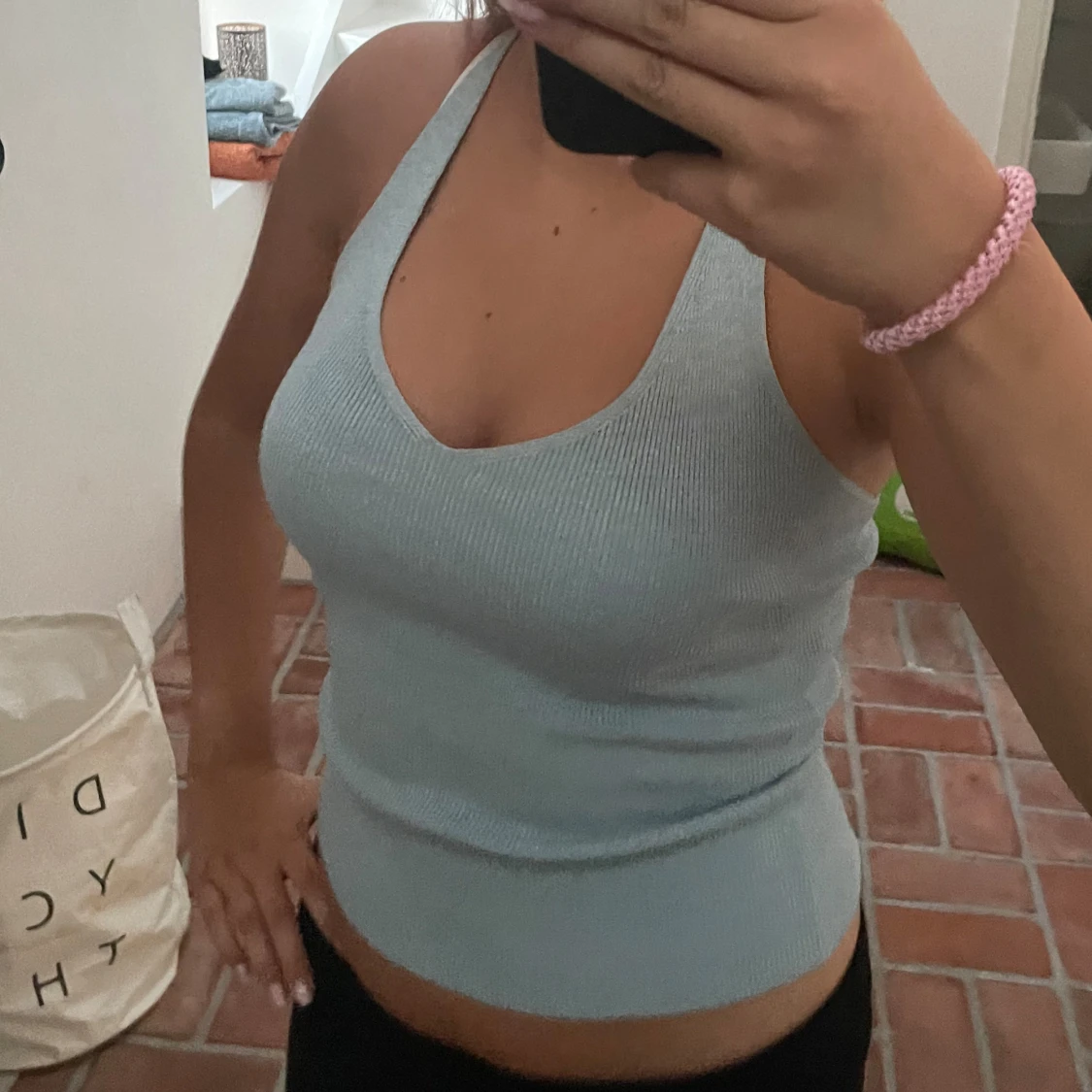 Ljusblå ribbad topp - 1