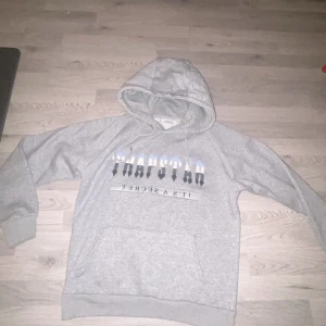 Grå hoodie från Trapstar - Säljer en grå hoodie från Trapstar med texten 'It's a Secret' tryckt på framsidan. Hoodien har en klassisk design med känguruficka och justerbar huva. Perfekt för en avslappnad stil.