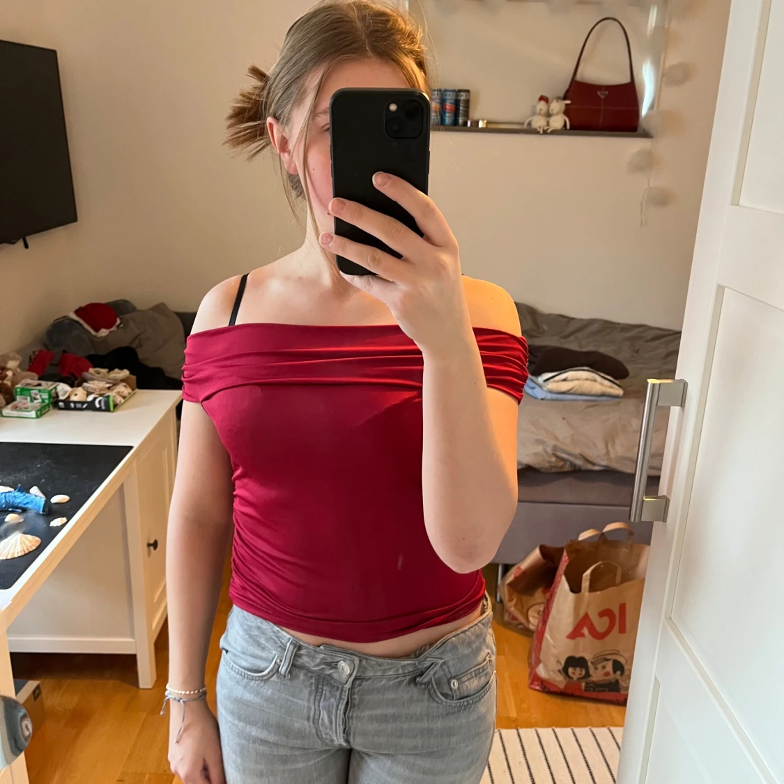 Röd of shoulder top från Shein - 2