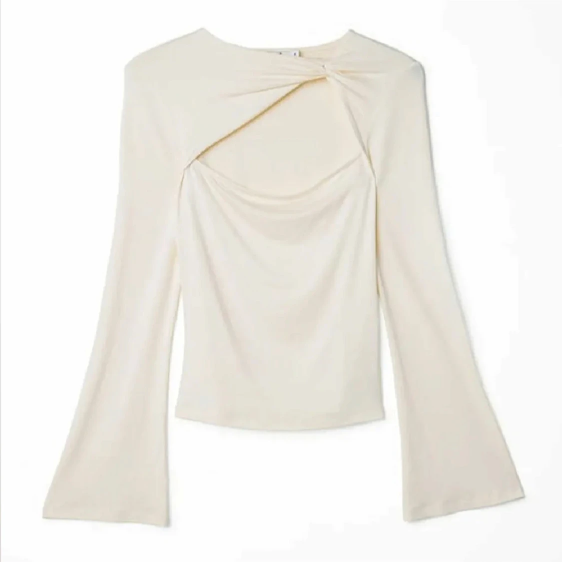 Beige långärmad topp med asymmetrisk design - 3