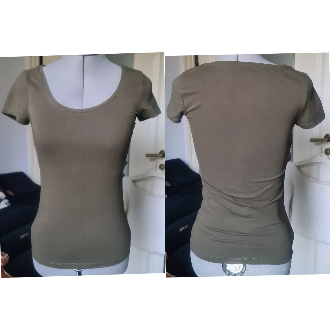 Stretchig t-shirt militärgrön S - 1