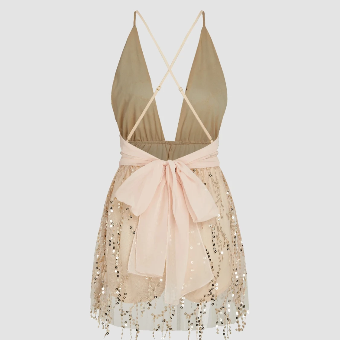 Champagnefärgad klänning med paljetter - 90