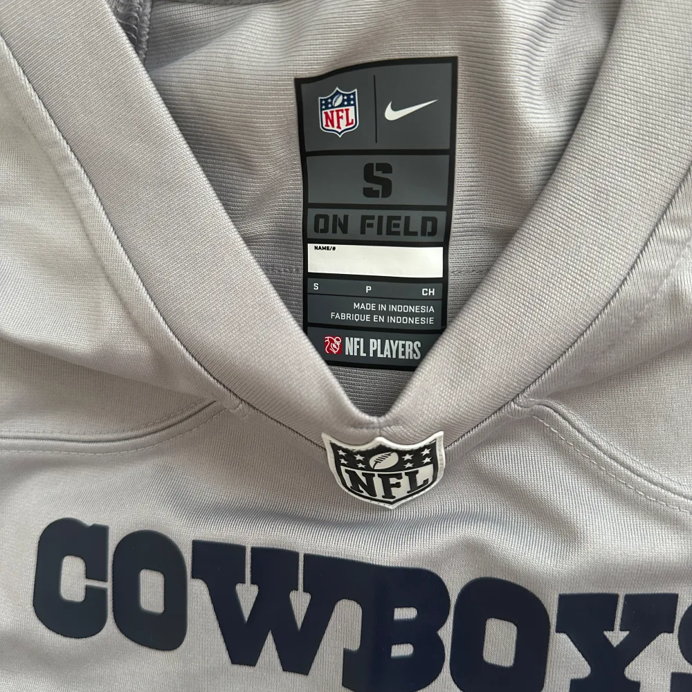 En grå fotbollströja med Dallas Cowboys-logotypen och spelarens nummer 19 på framsidan. På baksidan står namnet 