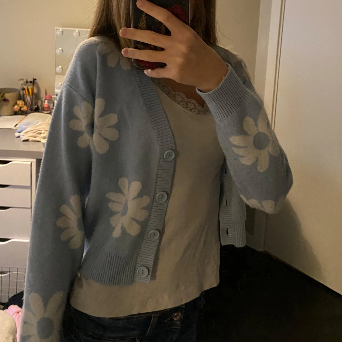 Blå blommig kofta - 90