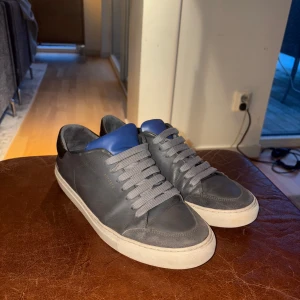 Axel Arigato skor - Snygga grå Axel Arigato skor med blå detaljer och snörning. Perfekta för en avslappnad stil. Skorna har en vit sula som ger en fräsch kontrast.