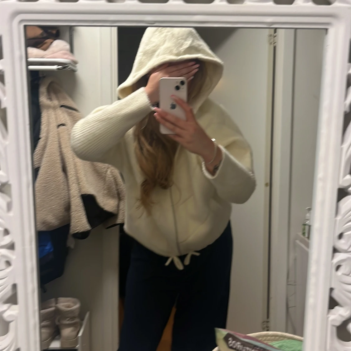 Vit hoodie med dragkedja - 3