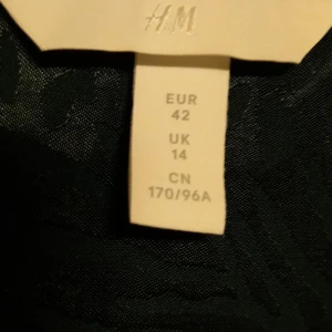 Grön top från H&M. Storlek 42 - Säljer en elegant grön top från H&M med ett subtilt mönster. Blusen har långa ärmar och en lätt glansig yta som ger en lyxig känsla. Perfekt för att lyfta vilken outfit som helst.