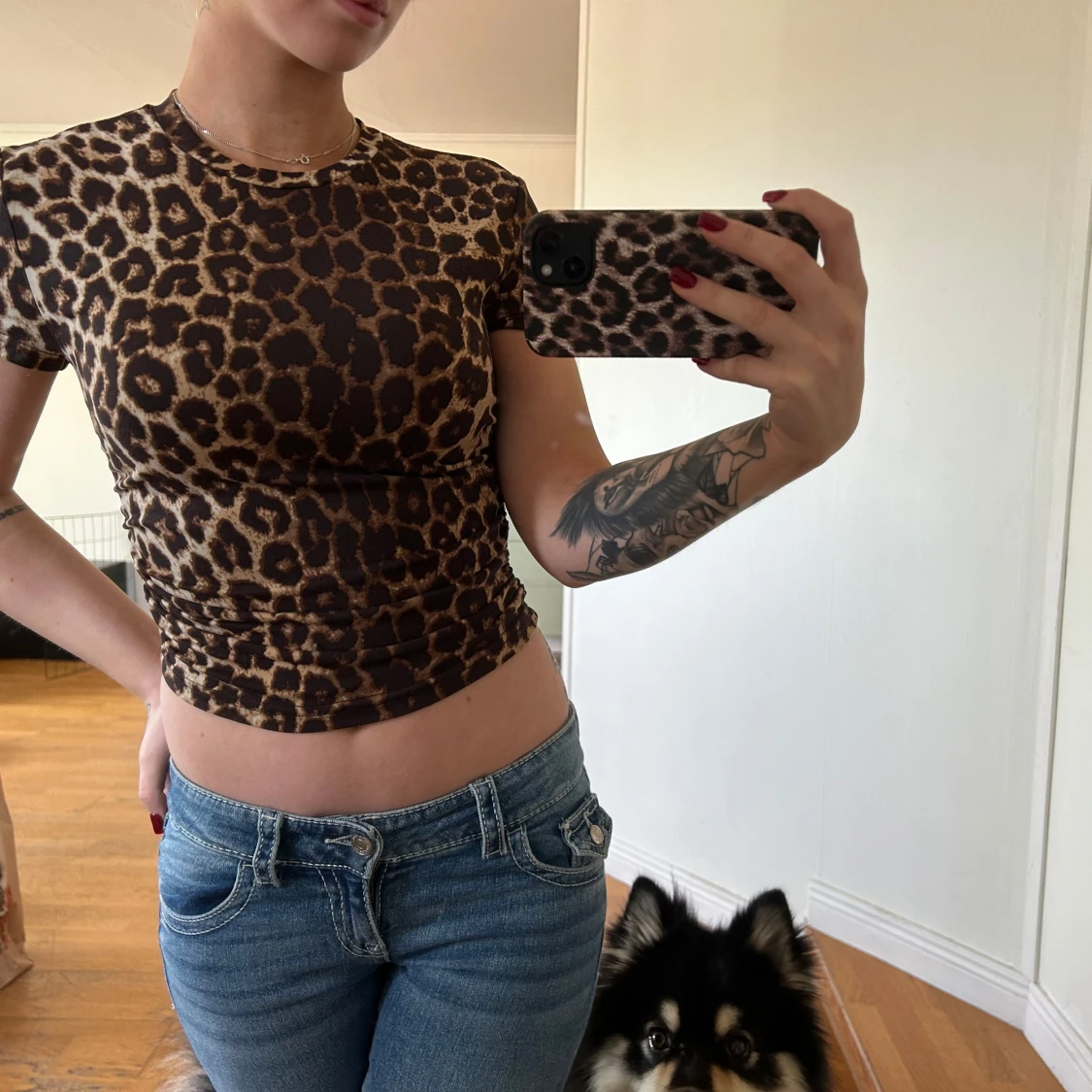 Leopardmönstrad kortärmad topp