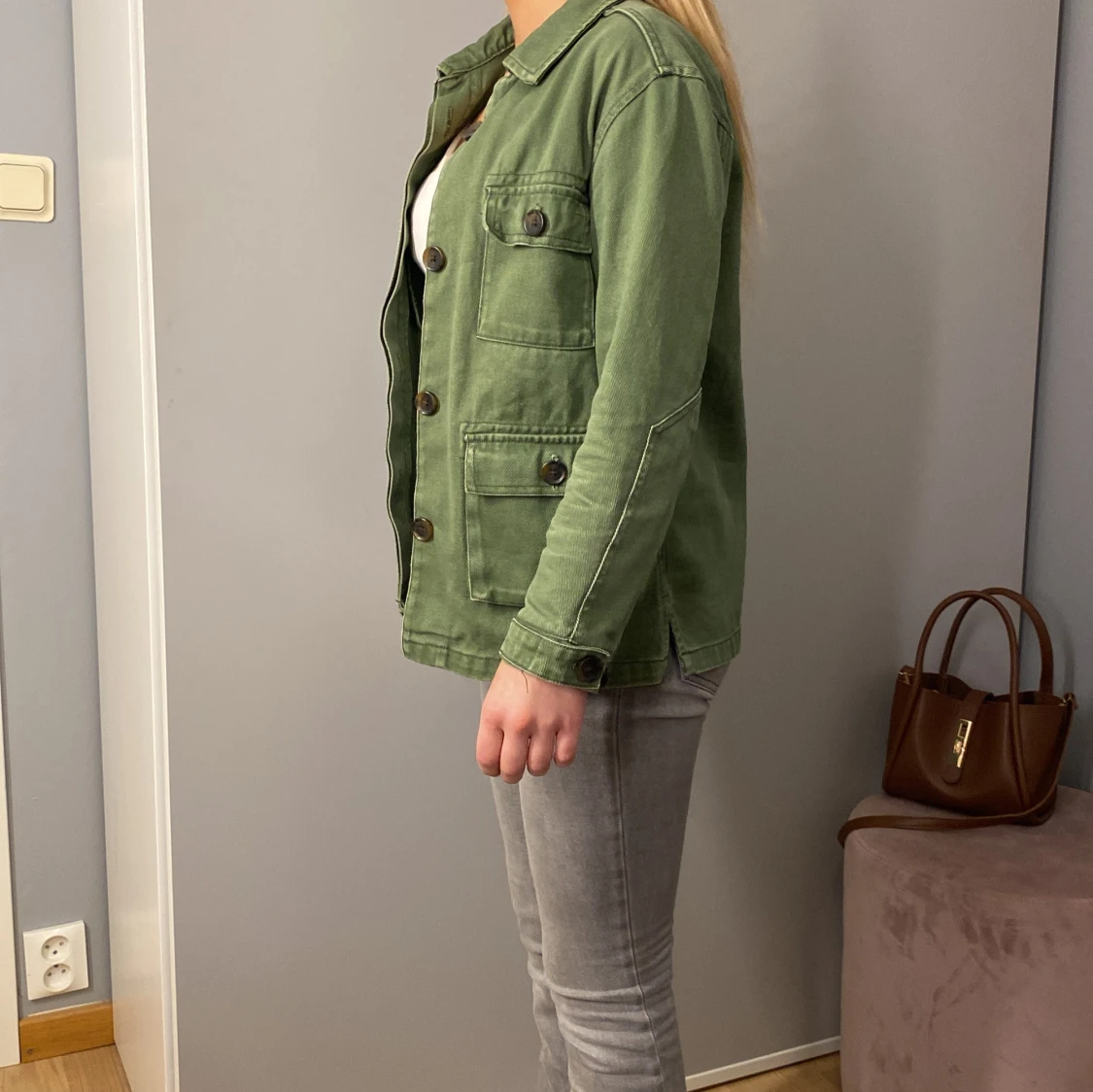 Grön jeans jacka med knappar - 2