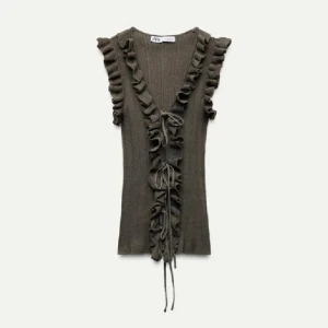 Zara topp - Söt mörkgrön topp från Zara med volanger