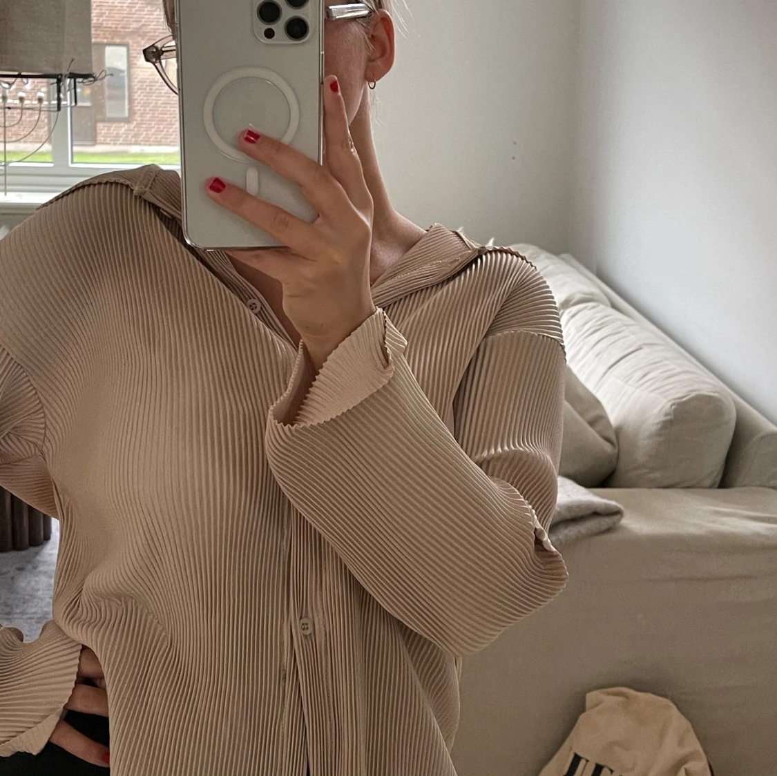 Plisserad Silkesskjorta 