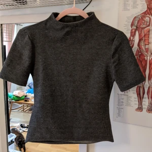 Cropped polotröja - Grå croppad polotröja, lite ribbat material. Klippt av själv från klänning. Har klarat bra att tvättas utan att gå upp alls där den klipptes. Storlek M men passar även mig som är XS/S. 