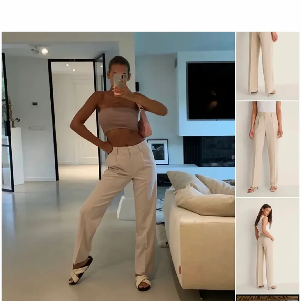 WOW! Zara’s helt utsålda Kostymbyxor som ger en illusion av smalare midja och bredare höfter! Sitter asbra! En ljusare beige/vit färg! Använd enstaka gånger här med! . Jeans & Byxor.