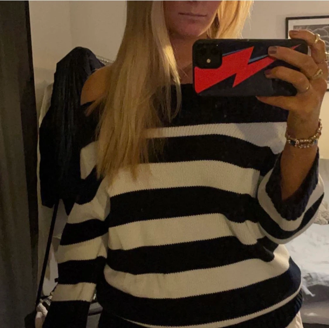 Randig tröja med Off-shoulder - 91