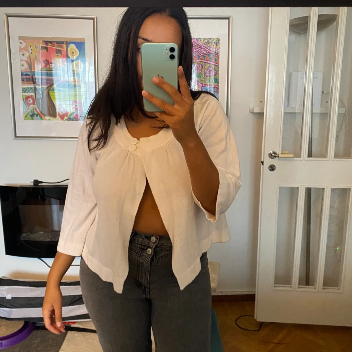 Vit stickad kofta - 91