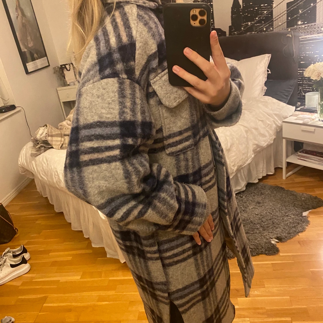 Lång rutig höstkappa  - 90