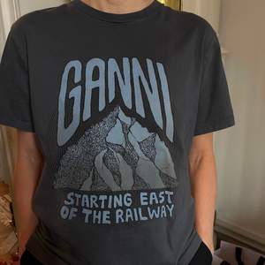Superfin blå/grå t-shirt från Ganni!! Fint skick<3 storlek M. Nypris 850