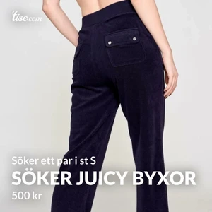Söker ett par juicy byxor i St S  - söker ett par i vilken färg som helst! Helst inte under 500kr (så jag förväntar mig inte ett par helt nya) pm 🙏🏼