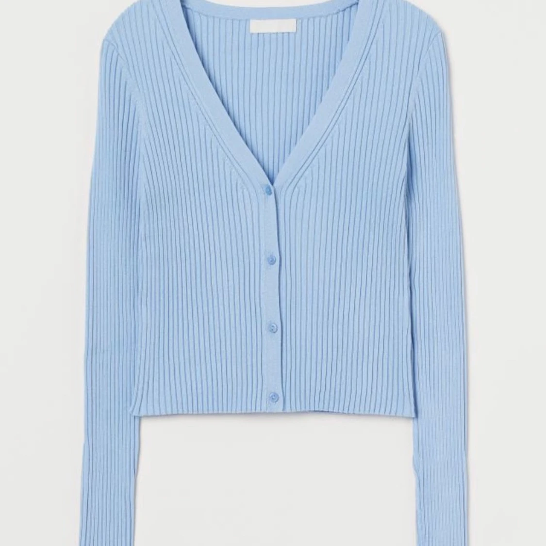 Blå ribbstickad kofta