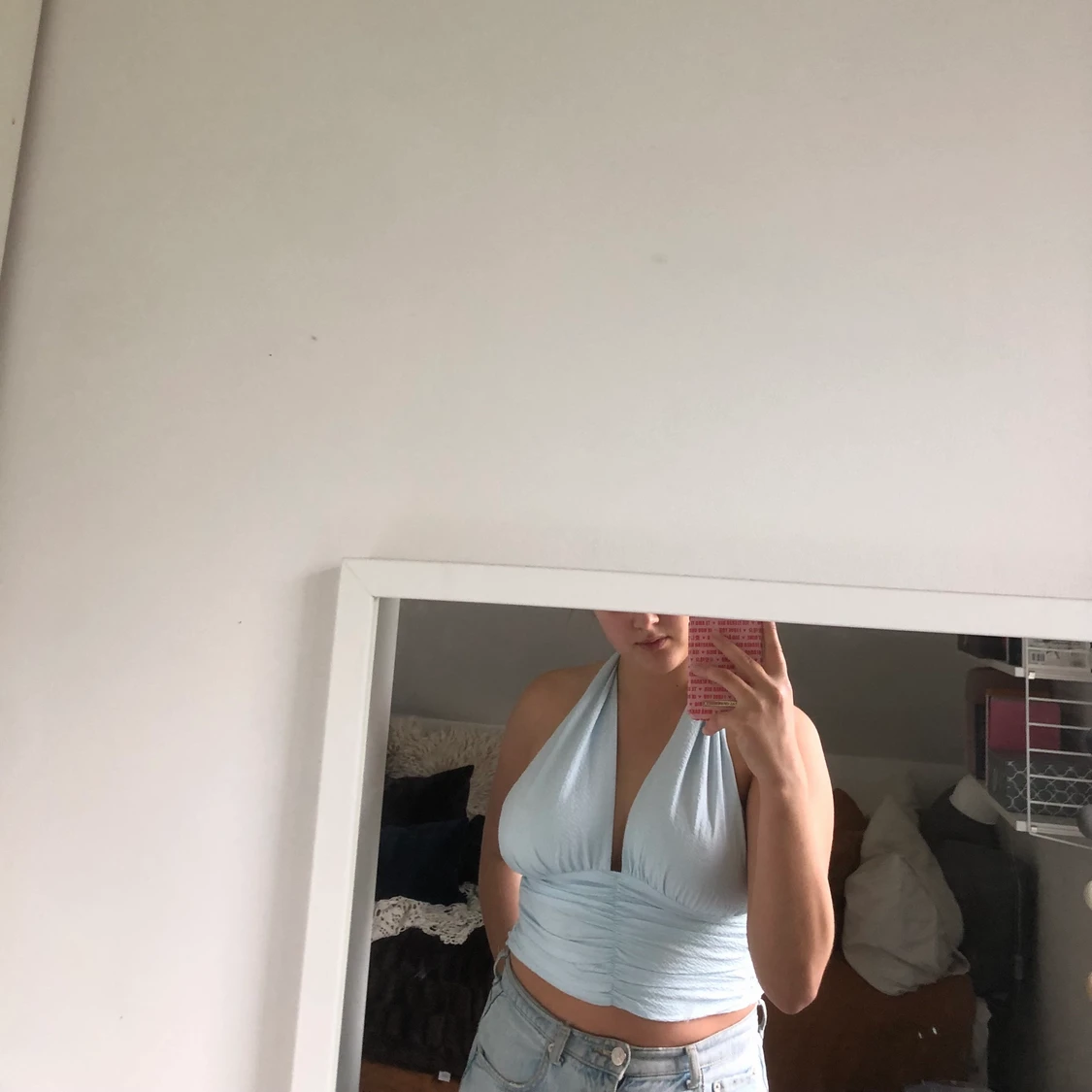 Knyt topp i ljusblått - 90