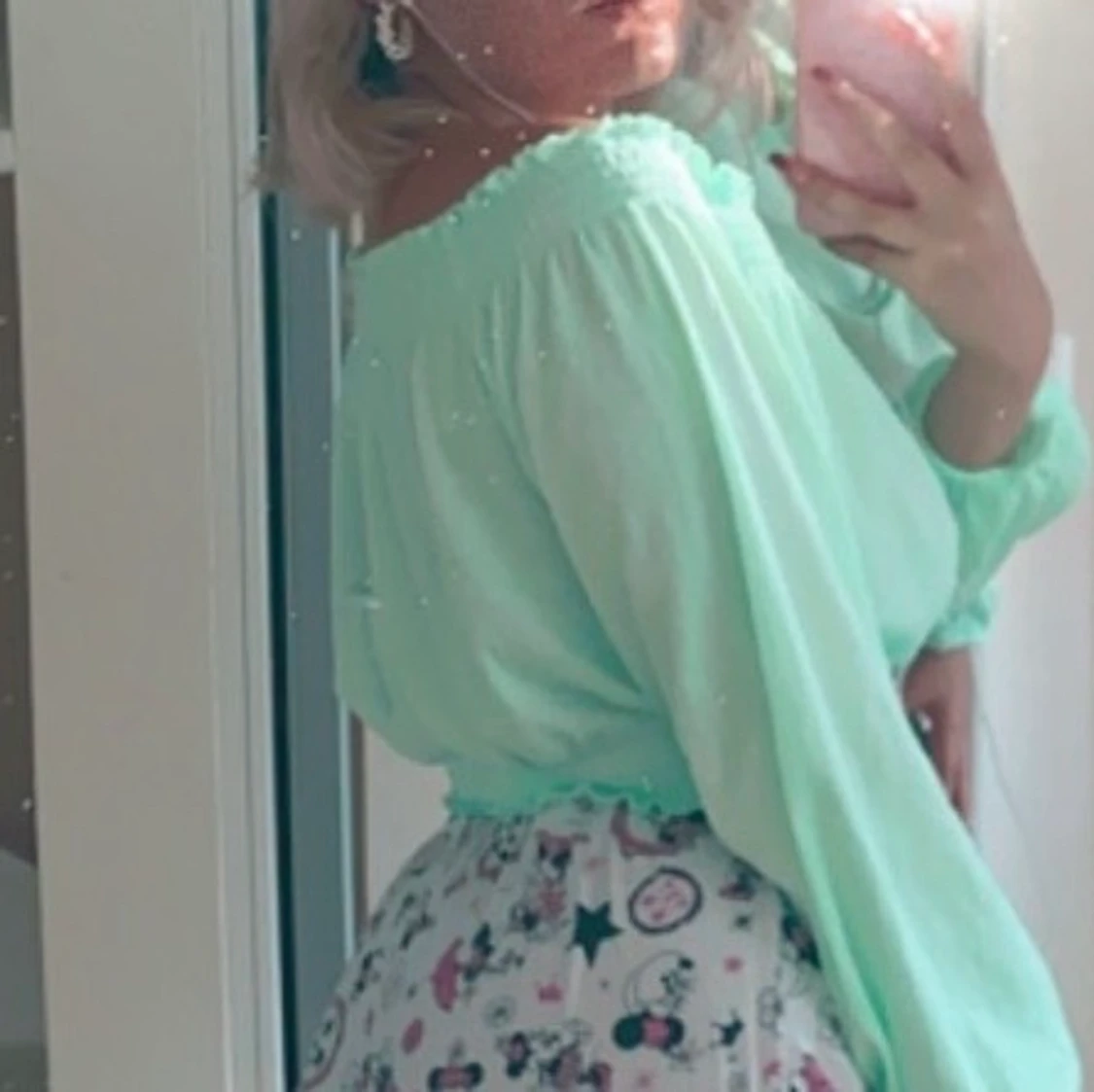 Somrig mint grön off-shoulder topp - 91