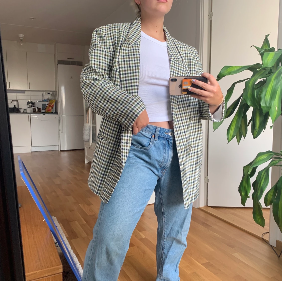 Grönrutig oversized kavaj