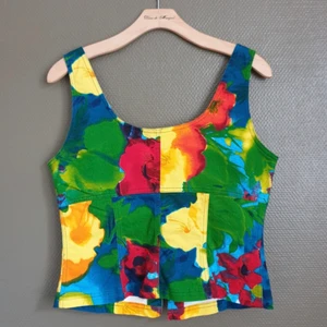 Bustier top with 80s flowers - Bustier in Cotton Jean material with a zipper in the front, in very good condition. Brand: Lea Kanth,  Fits M-L, size 40-42