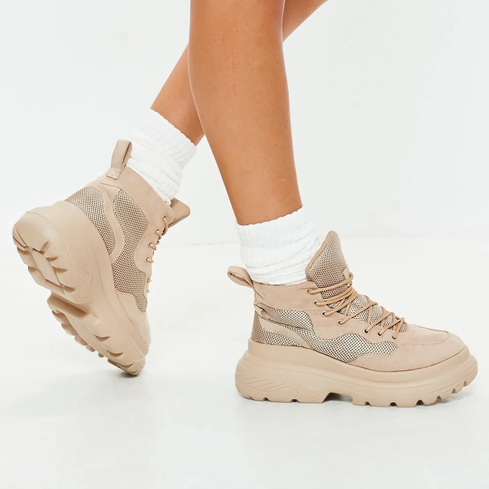 Missguided Beige Double Sole Hiking Sneaker Boot