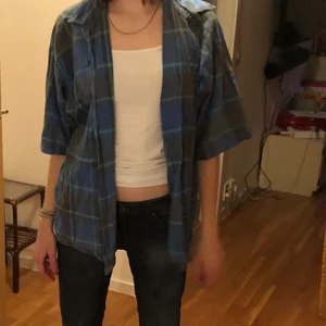 Blå rutig skjorta  - En blå rutig skjorta med korta ärmar! Okänt märke och i storlek L, dock väldigt fin oversized! Hör av er för fler bilder! Frakten är inte satt❤️