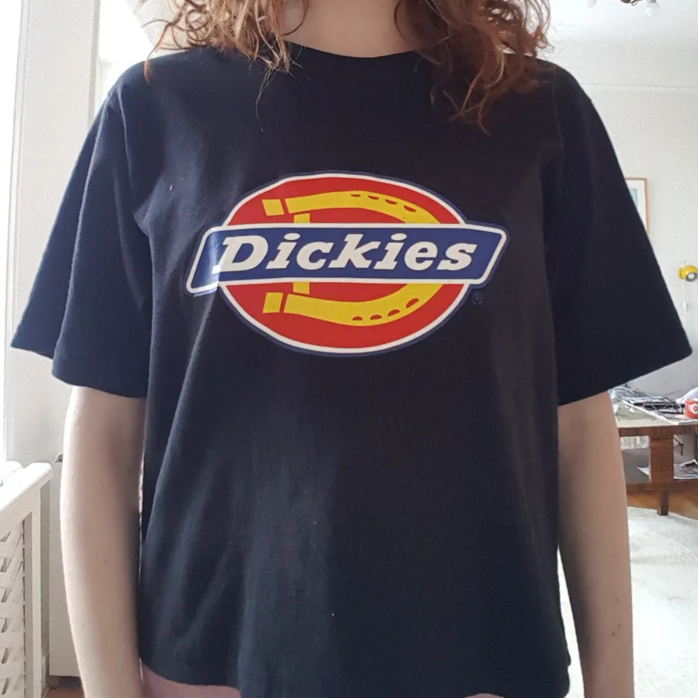 En svart dickies tshirt i storlek M. Jag har sytt upp den för att den var ganska lång på mig. Ganska tjockt, mjukt tyg. Fint skickz endast använd ett fåtal gånger.. T-shirts.