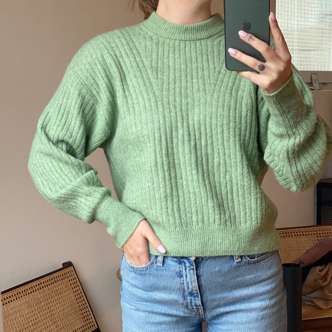 Grön stickad tröja 💚 - 90