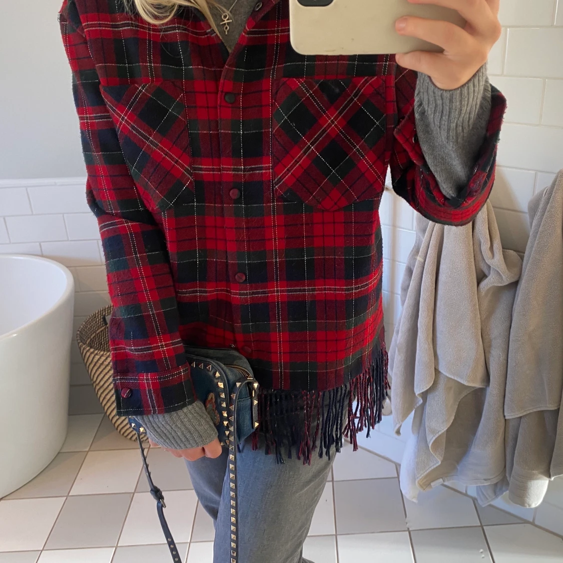 Rutig jacka med fransar - 91