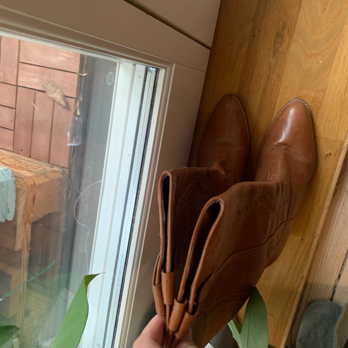 Cowboyboots i ljusbrunt läder - 91