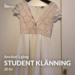 Använd 1 gång. Studentklänning storlek 38, 20 kr köpt från en butik i stan 2019. Glömt butikens namn, den gick i konkurs.