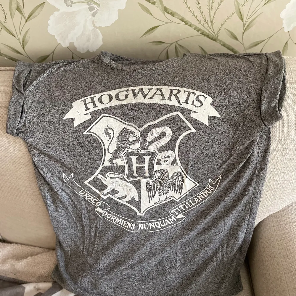 Mysig Harry Potter t-shirt  i mjukt material. Den har ej använts utav mig, armarna är uppvikta se bilder. St-10 det är en 38 i st om ni har frågor är ni varmt välkomna att kontakta mig.🩷. T-shirts.