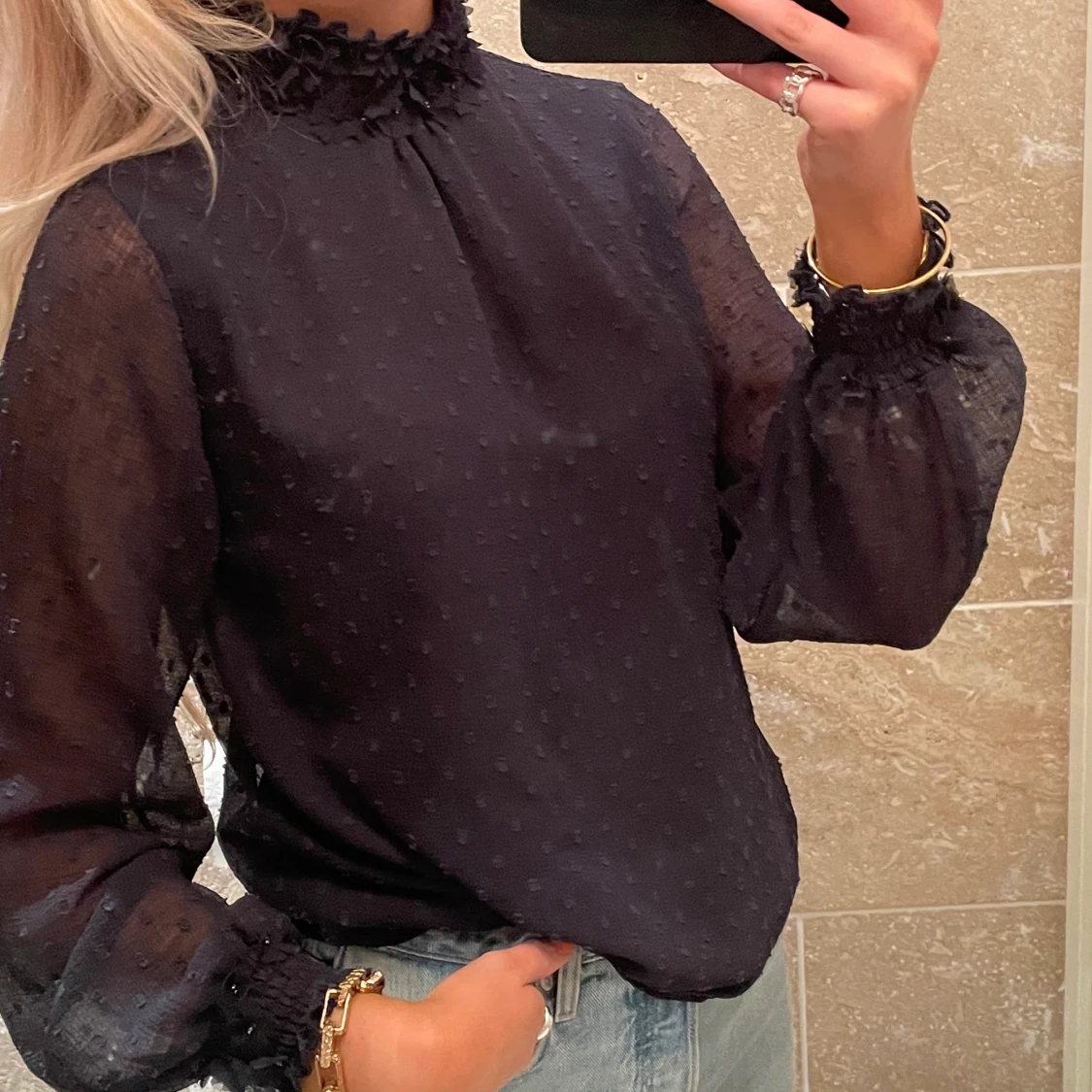 Mörkblå långärmad blus - 90