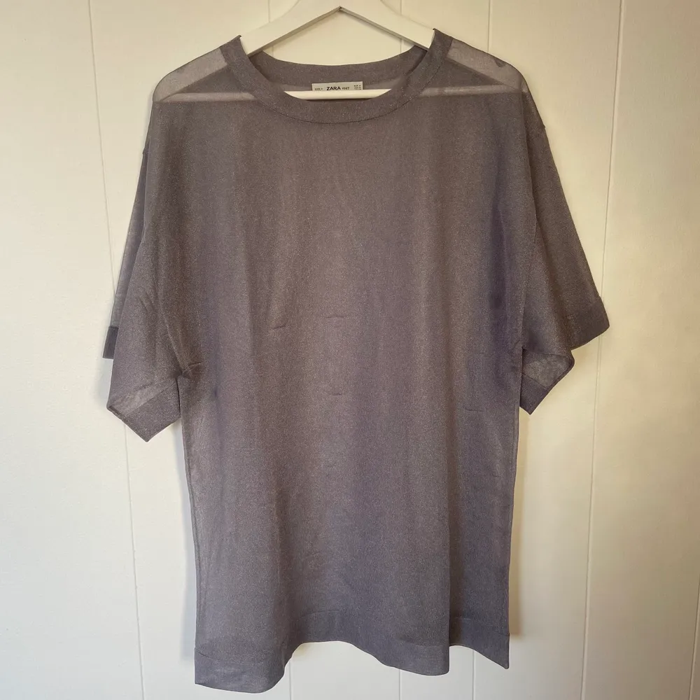 Silvrig glittrig t-shirts i oversize modell, från Zara storlek M✨. Toppar.