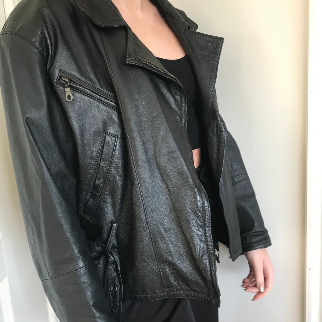 Retro vintage äkta skinnjacka oversize stl 40 - 90