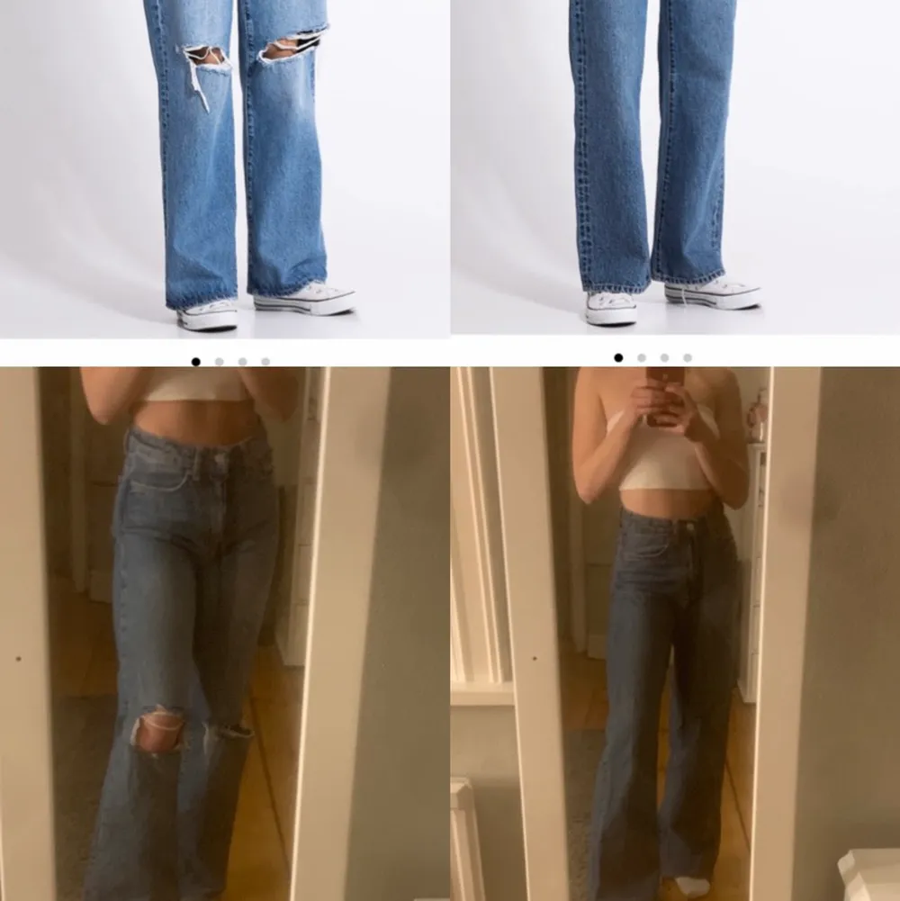 Högmidjade, vida jeans från lager 157 storlek xs. Båda paren är av samma modell och är något långa för mig som är ca 161 lång. Köp båda för 300kr eller 200kr styck. Kan hämtas i Jönköping och eventuellt i Norrköping annars står köparen för frakt. . Jeans & Byxor.