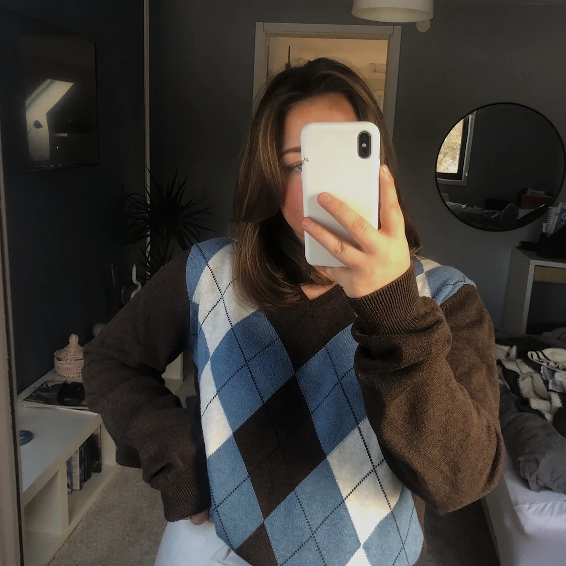 Rutig stickad pullover