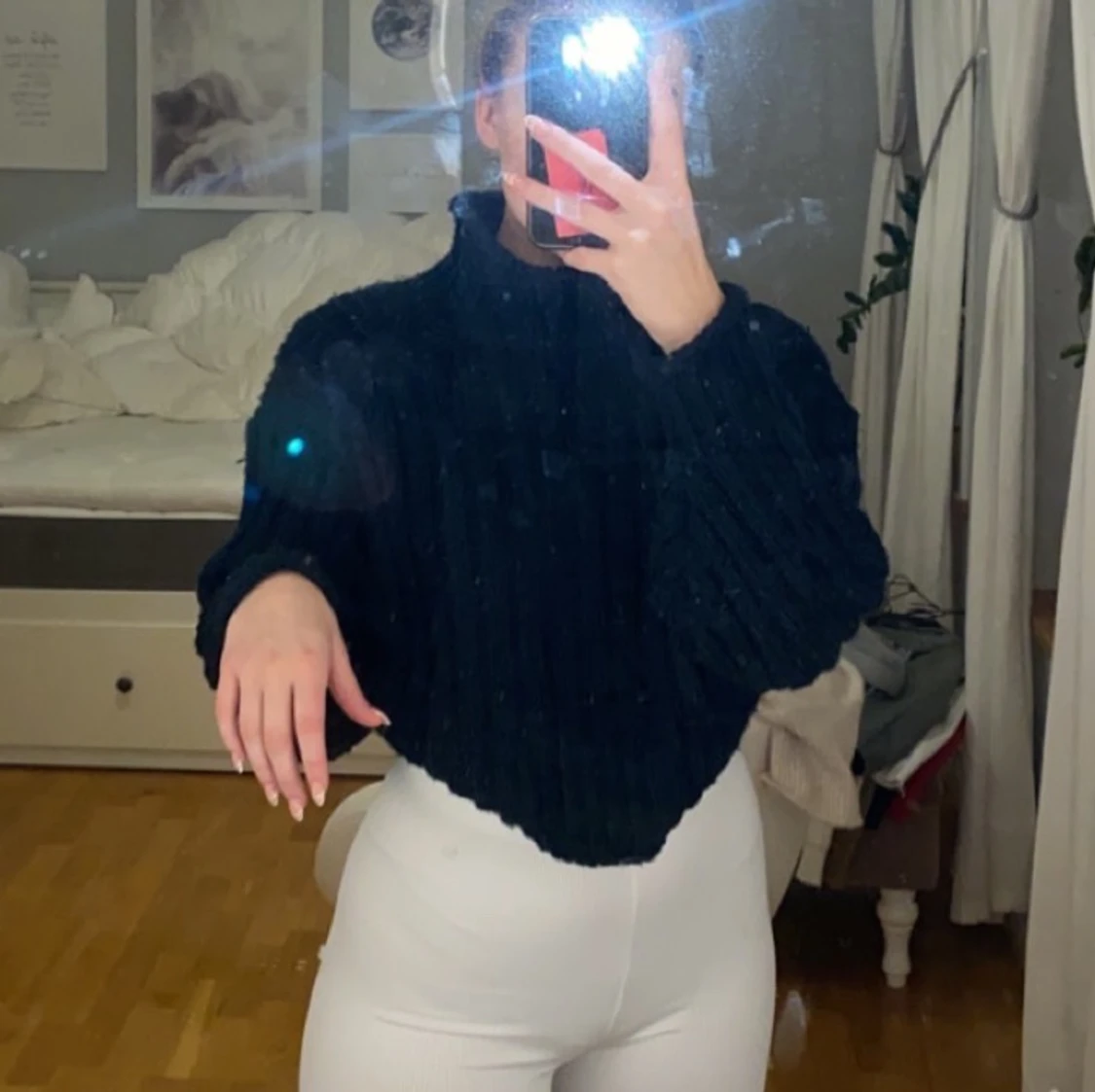 Blågrön stickad polotröja 