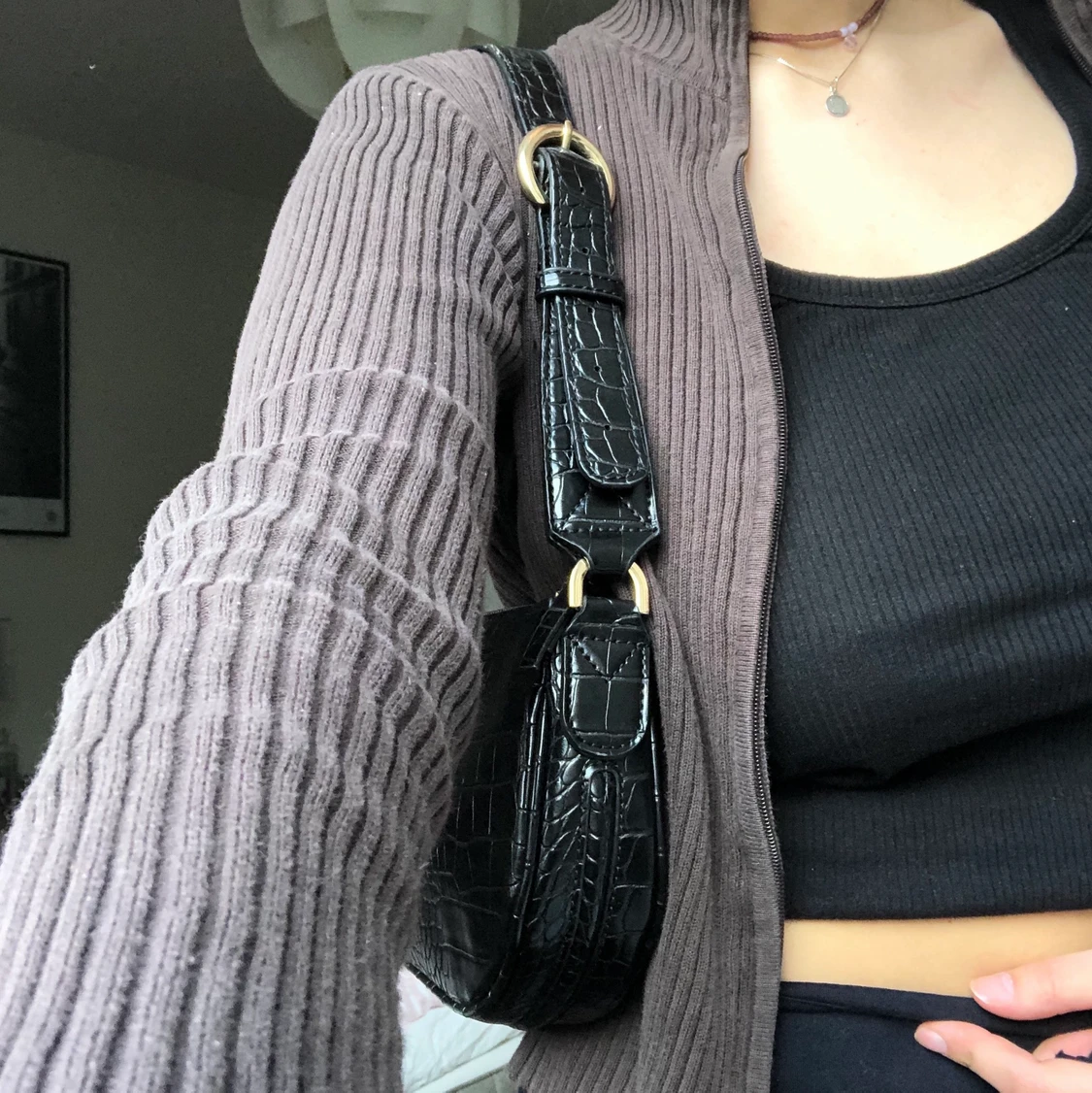 Mini bag svart ”krokodilskinn”