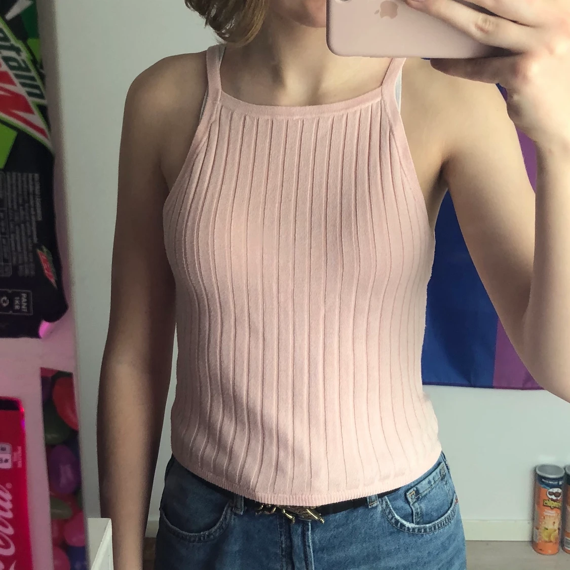 ljusrosa ribbad linne - 90